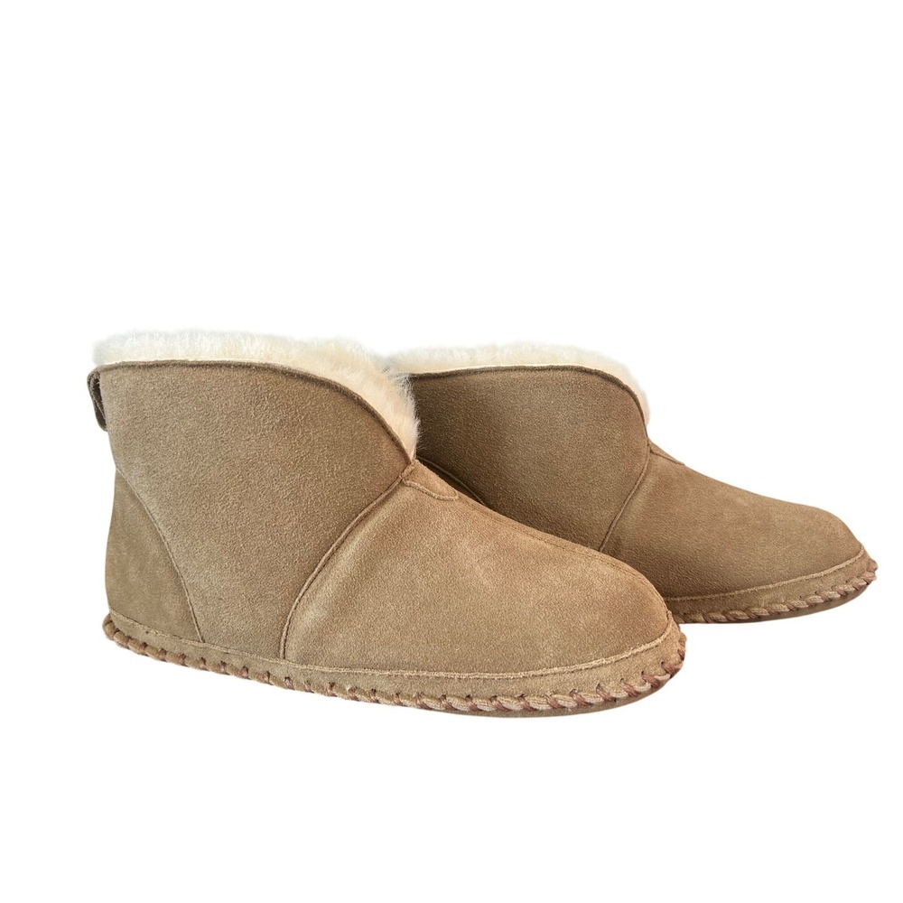 The Vermont Country Store Womens 9M Shearling Lined Suede Slipper Booties Tan - Picture 3 of 8